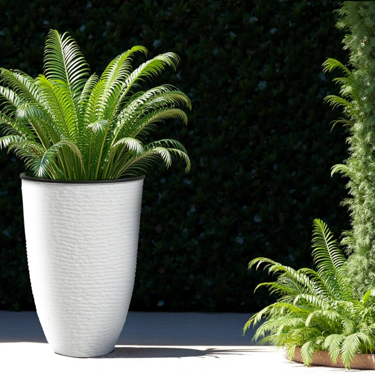 WORTH Garden 2-Pack 21" H. White Tall Planters with Inside Pots - 14'' Dia Plastic Large Round