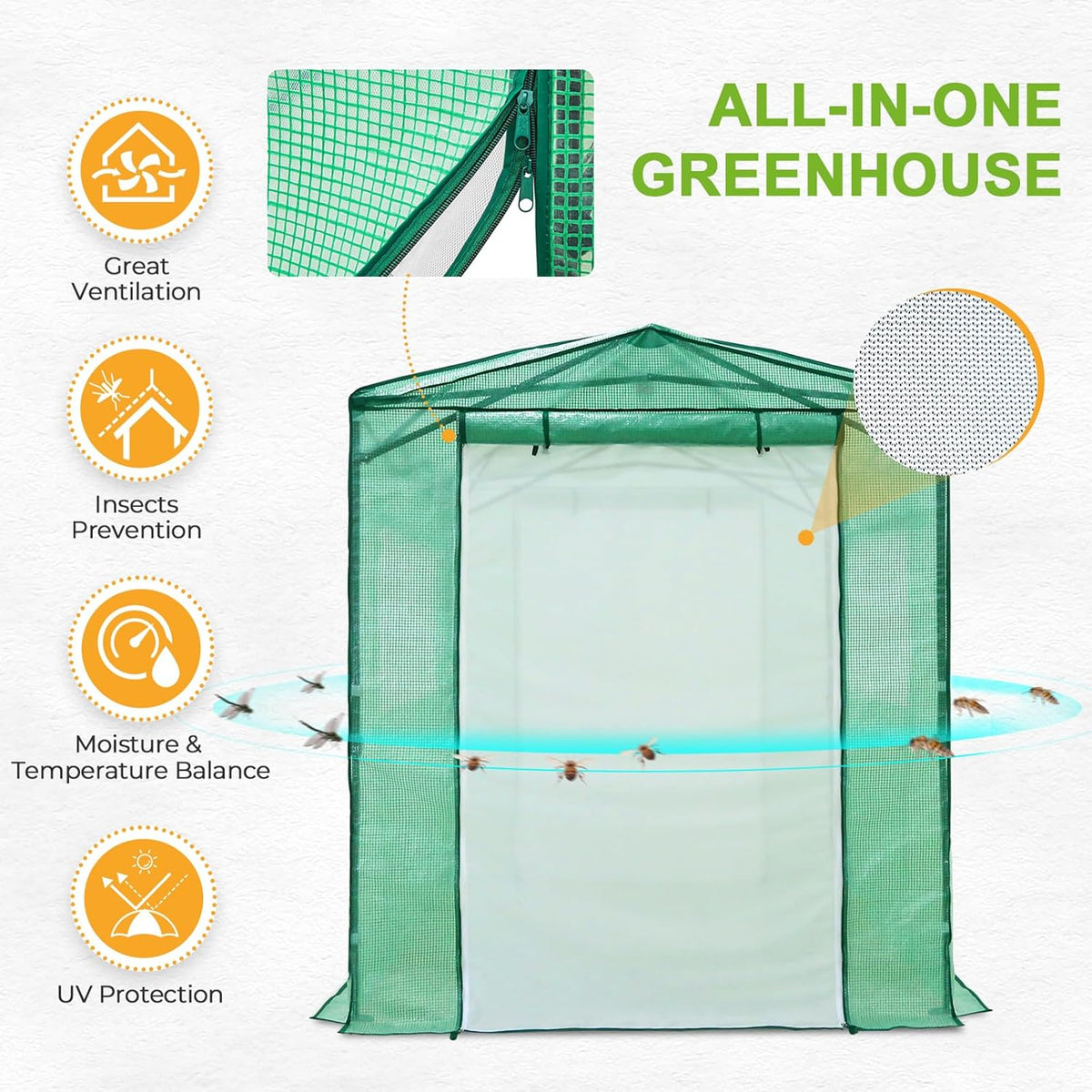 EAGLE PEAK Replacement Cover for 8x6 Portable Pop up Greenhouse, Dual Roll-up Zipper PE Door &