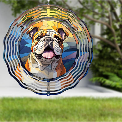 Bulldog Wind Spinners Outdoor Dog Memorial Gifts, 3D Metal Kinetic Hanging Garden Wind Spinner