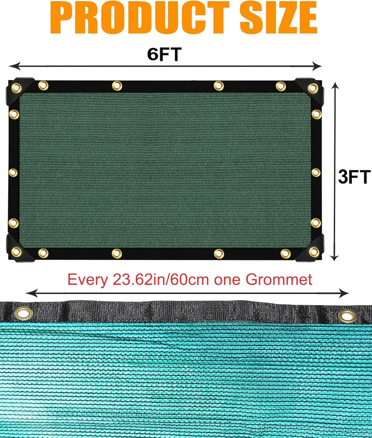 e.share 70% Shade Cloth for Garden, 3 Ft X 6 Ft Sun Shades Outdoor Patio with Grommets for Plant