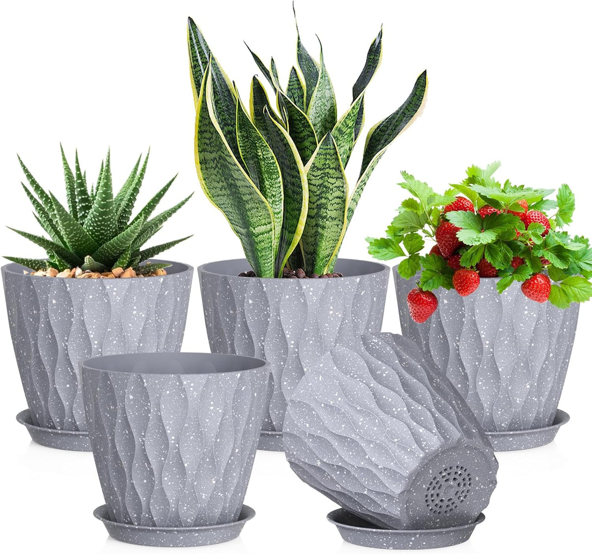 7 inch Plant Pots for Indoor Outdoor Plants, 5 Pack Thick Flower Pots with Drainage Holes and