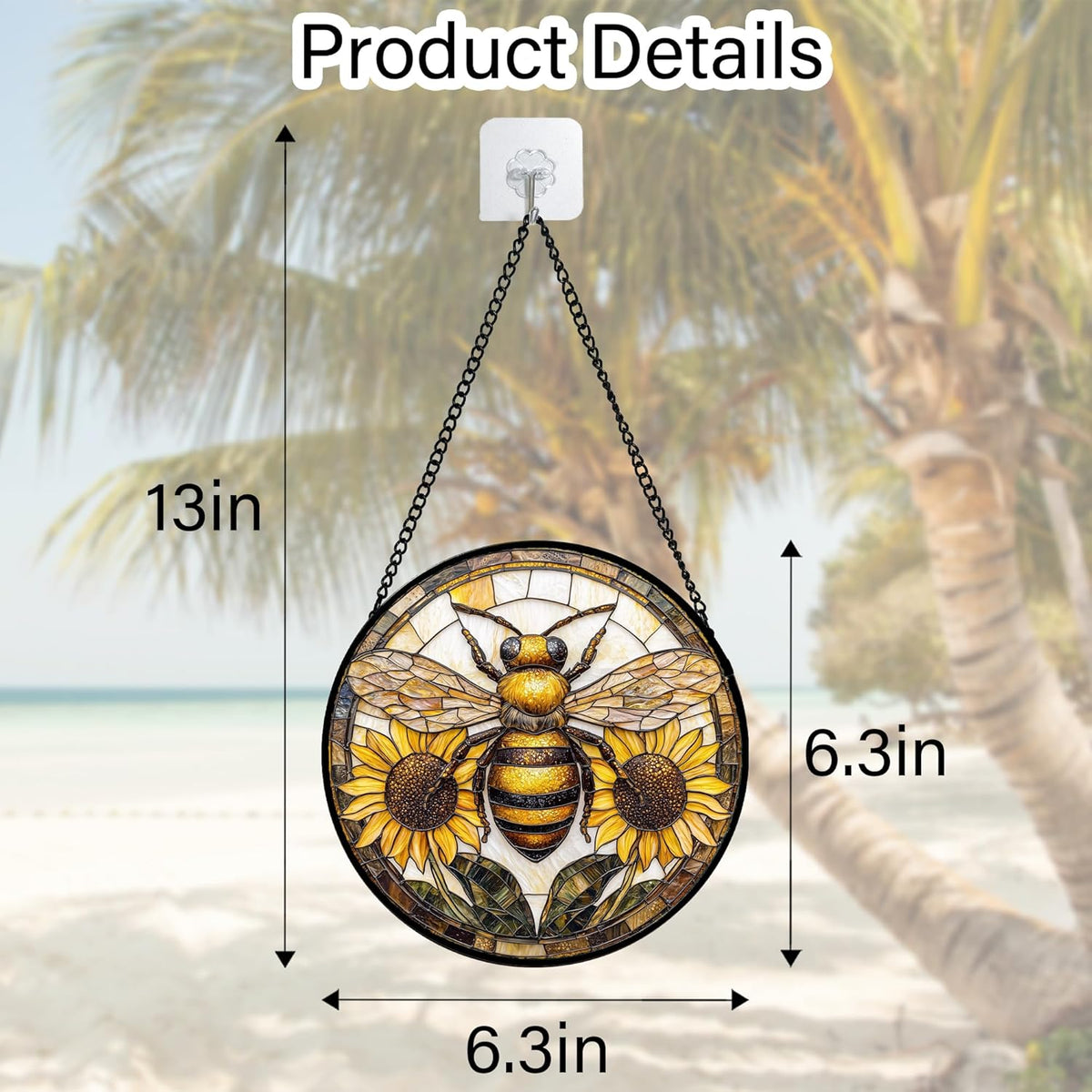 Stained Glass Window Hanging - Bee Sunflower Yellow Suncatcher Ready to Hang Window Doors Home