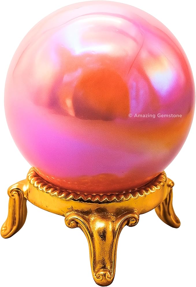 Amazing Gemstone Angel Aura Rose Quartz Crystal Ball with Stand - 2" Inches Crystal Sphere