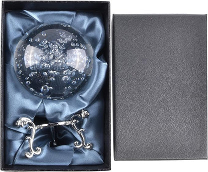 Crystal Ball Glass Globe Decor - Crystal Sphere with Stand & Gift Box, Clear Decorative Crystal
