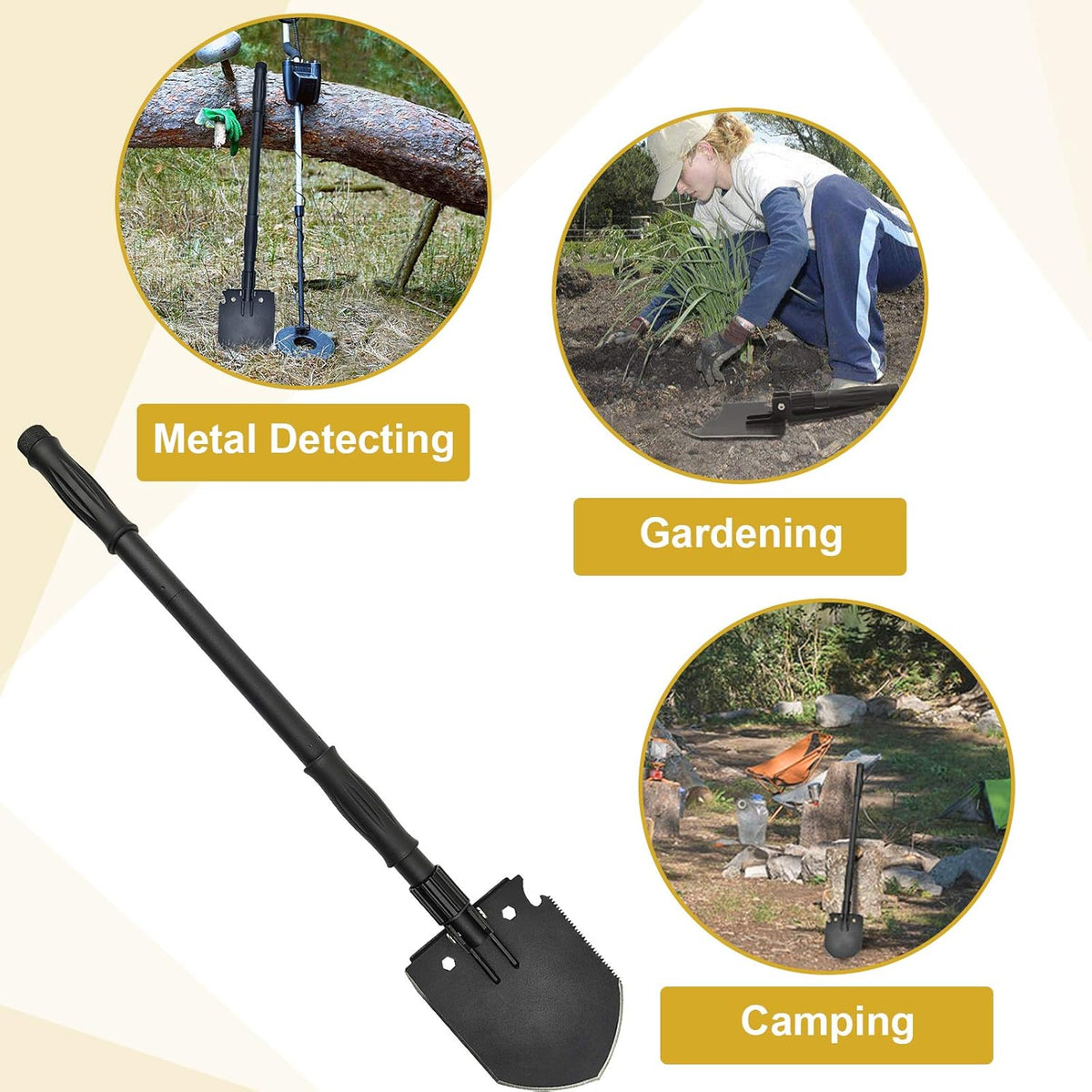 Survival Shovel, (28.3'') Camping Folding Shovel, Military Spade Multitool, Tactical Trench Tool