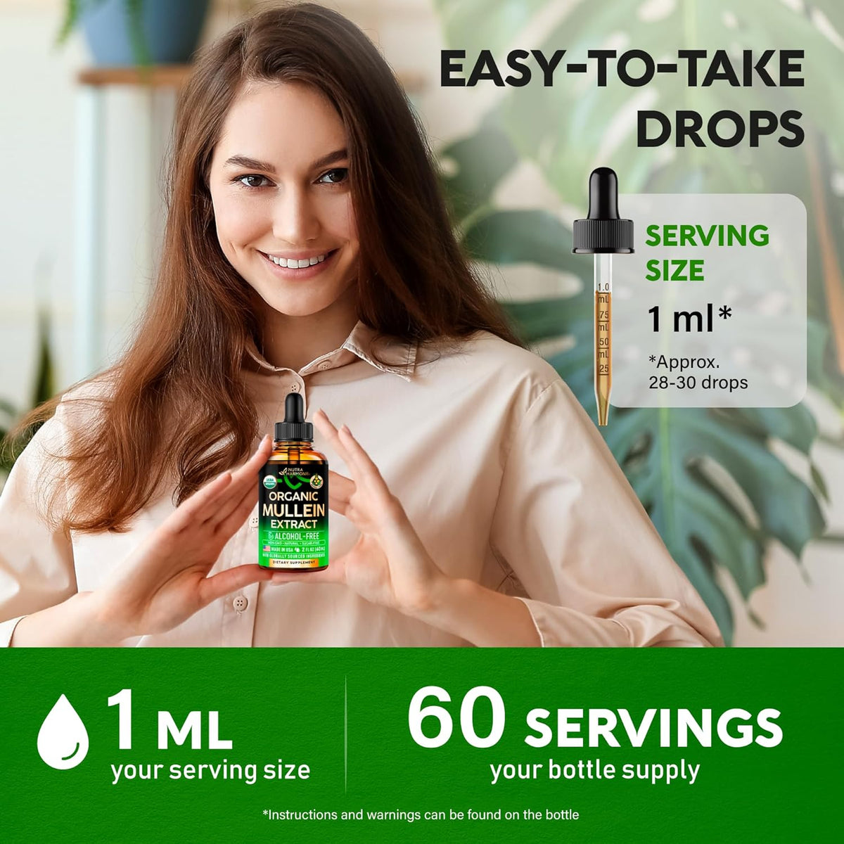 Mullein Drops for Lungs - USDA Organic Liquid - Mullein Leaf Extract Supplement - Made in USA