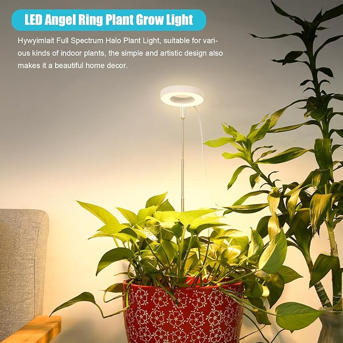 Halo Ring Grow Lights for Small Indoor Plants, Warm+White 48LEDs Full Spectrum Plant Light, Height