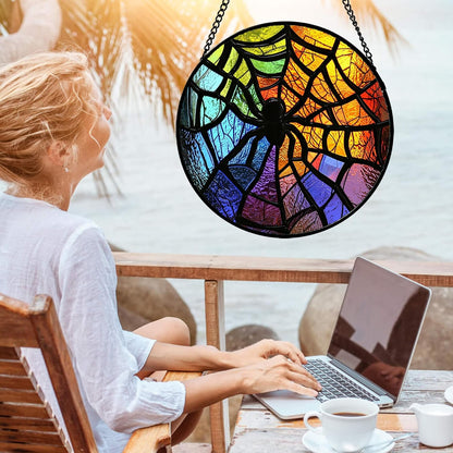 Stained Glass Suncatcher, Colorful Spider Sun Catcher Black Insect Stain Glass Window Hanging