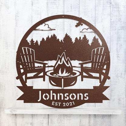 RealSteel Forest Campfire Monogram, Custom Home & Wall Décor, Personalized Sign, Outdoor Campsite