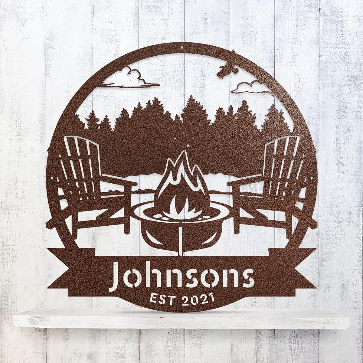 RealSteel Forest Campfire Monogram, Custom Home & Wall Décor, Personalized Sign, Outdoor Campsite