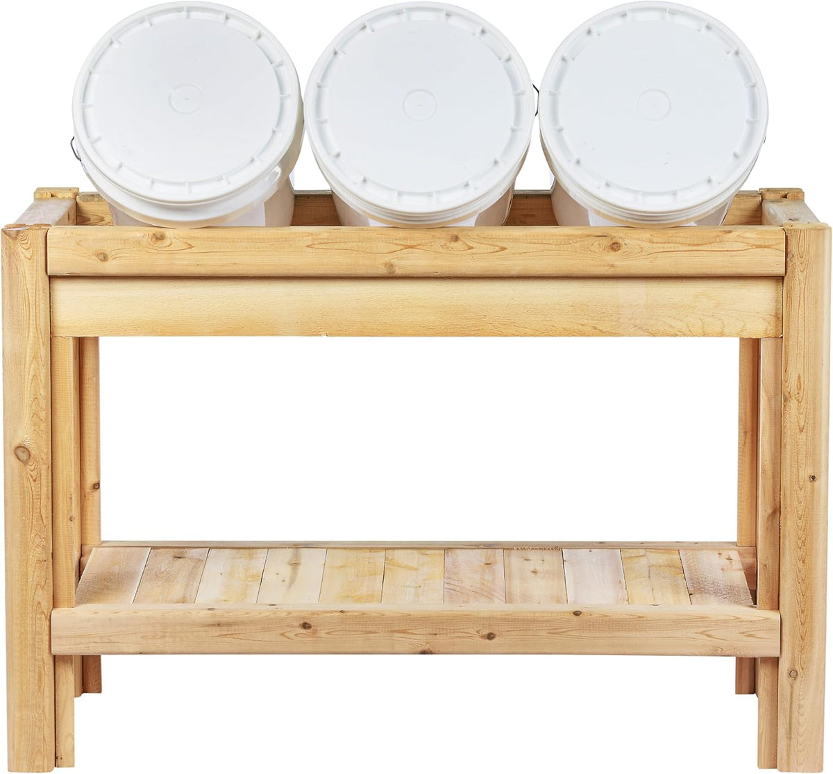 Greenes Fence Three Bucket Cedar Storage with Shelf, 44 in. x 16 in. x 30 in. - Made in USA with