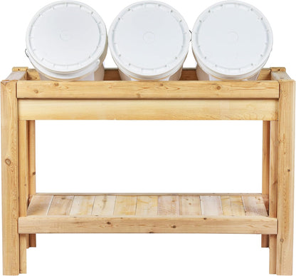 Greenes Fence Three Bucket Cedar Storage with Shelf, 44 in. x 16 in. x 30 in. - Made in USA with