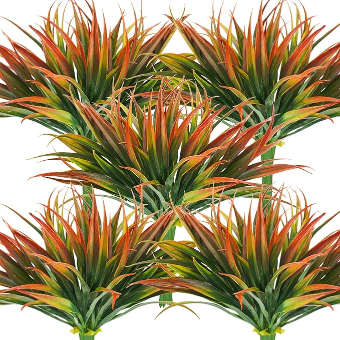 32Pcs Artificial Grass Fake Plants 17.3in Outdoor Plastic Plants UV Resistant Greenery Fake Grass