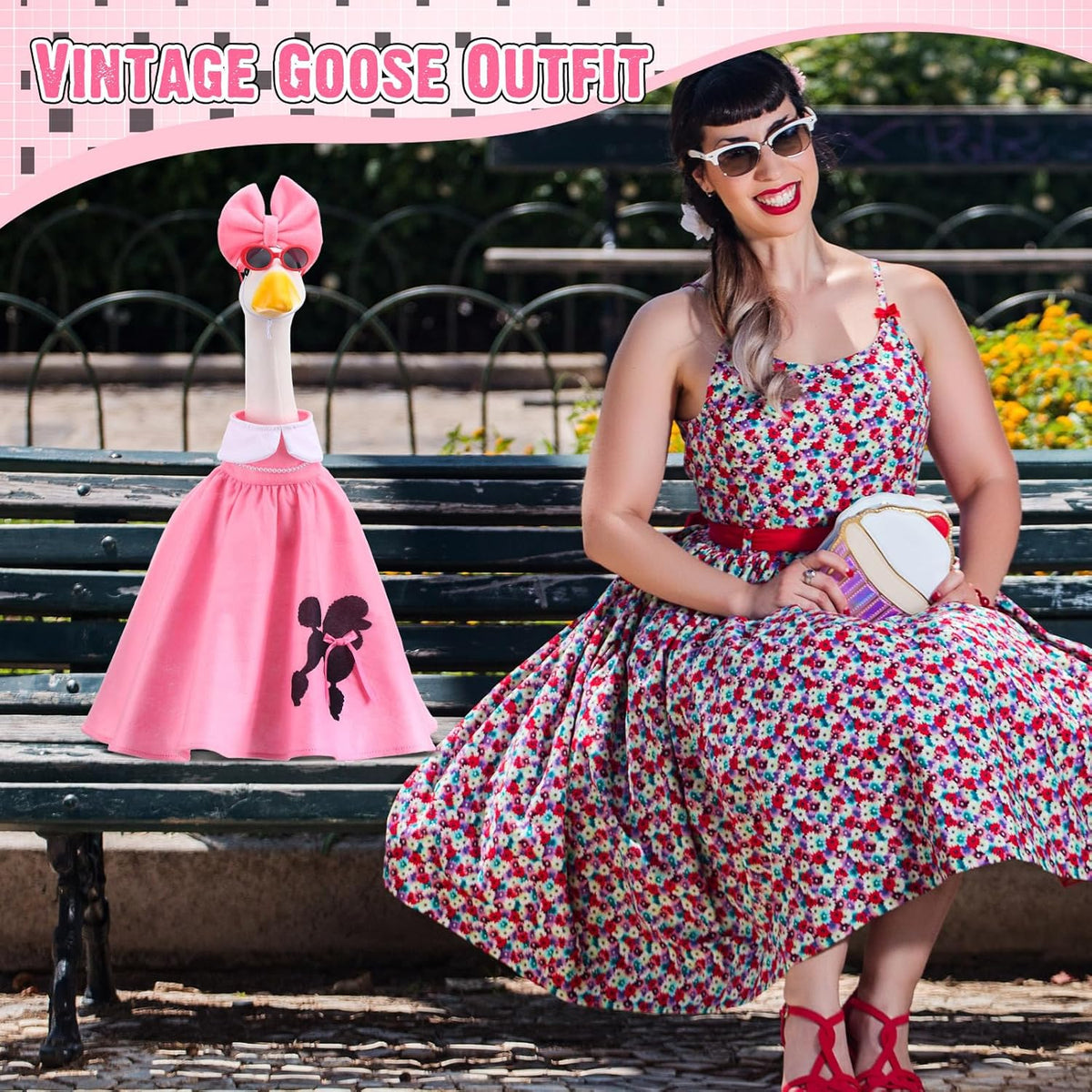Outus Halloween 50s Goose Outfits Funny Poodle Skirt for Porch Goose 23 Inch Holiday Lawn Geese