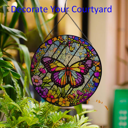 Butterfly Hanging Stained Glass for Windows,20cm/7.87inch Hand-Painted Sun Catcher Garden Hangings