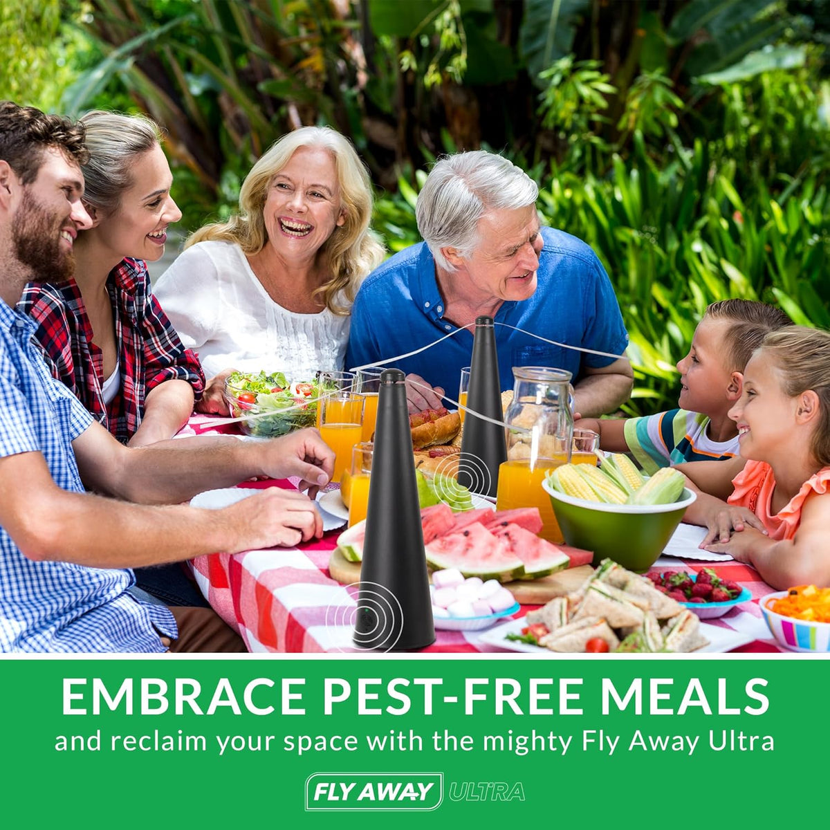 Fly Away Ultra - 2 Pack Rechargeable Outdoor Fly Fans for Tables with Ultrasound, Outdoor or Indoor
