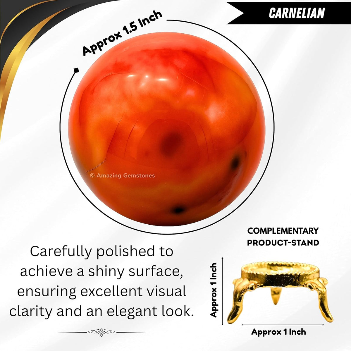 Amazing Gemstone Carnelian Crystal Ball with Stand - 2" Inches Crystal Sphere Meditation Balls for