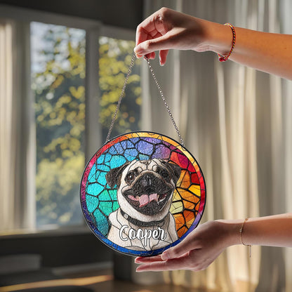 Pet Stained Glass Suncatcher Personalized Custom Name Pet Photo Ornament Window Hanging Home Decor