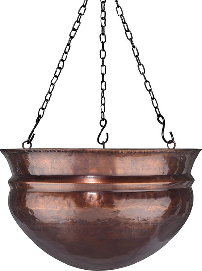 H Potter Hanging Copper Planter with Antique Finish and Chain Outdoor Plant Flower Pot for Home