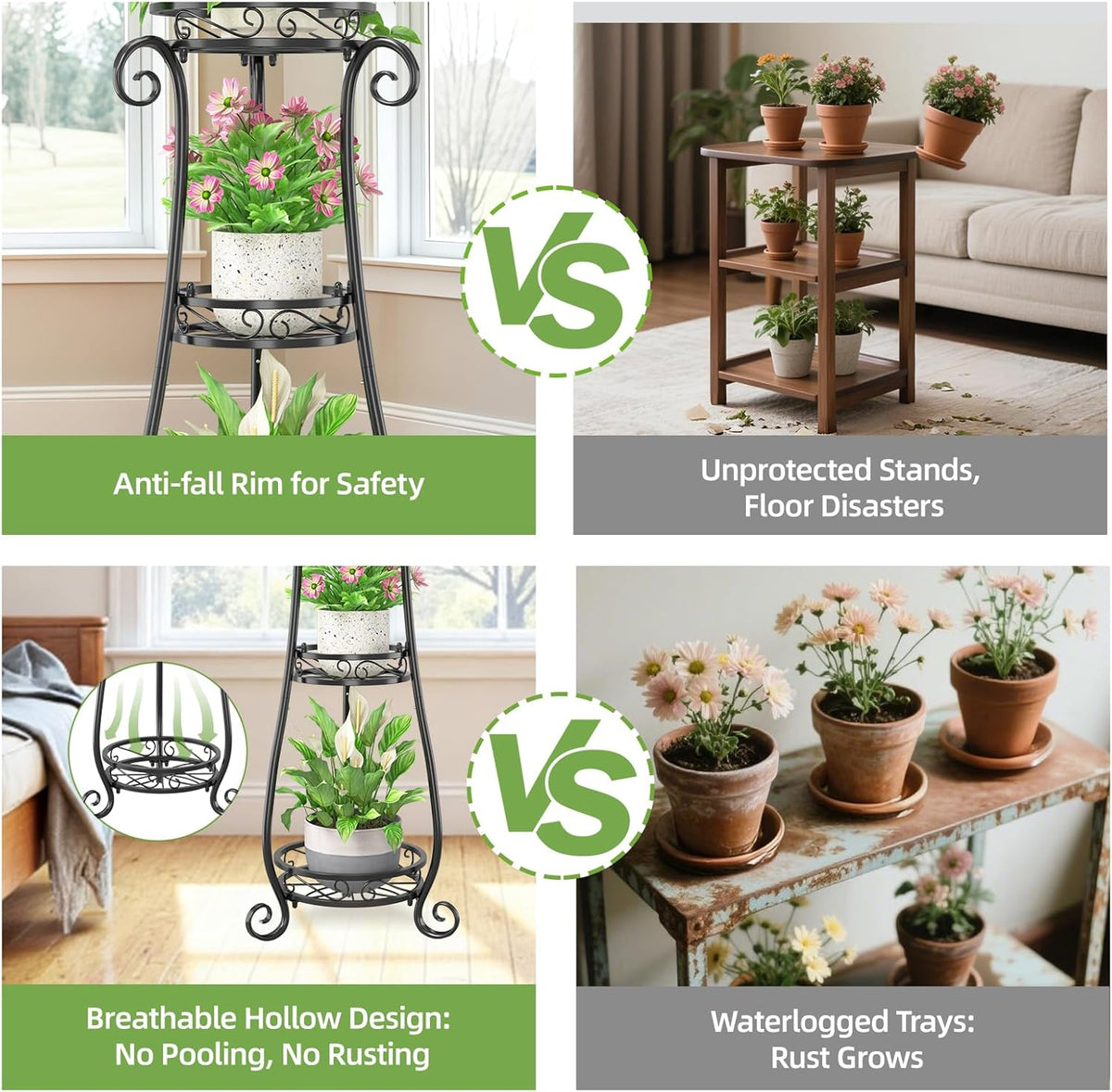iDavosic.ly 3 Tier Metal Plant Stand Indoor Outdoor, Wrought Iron Corner Tall Flower Pot Holder