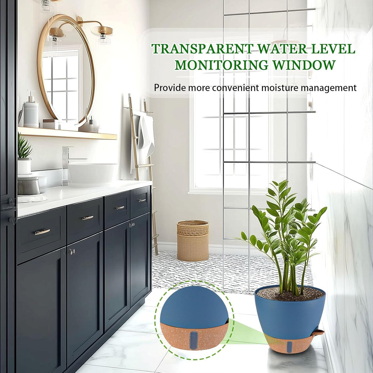 2 Pack 10 inch Plant Pots, Plastic Self Watering Planters with Drainage Holes, Deep Reservoir