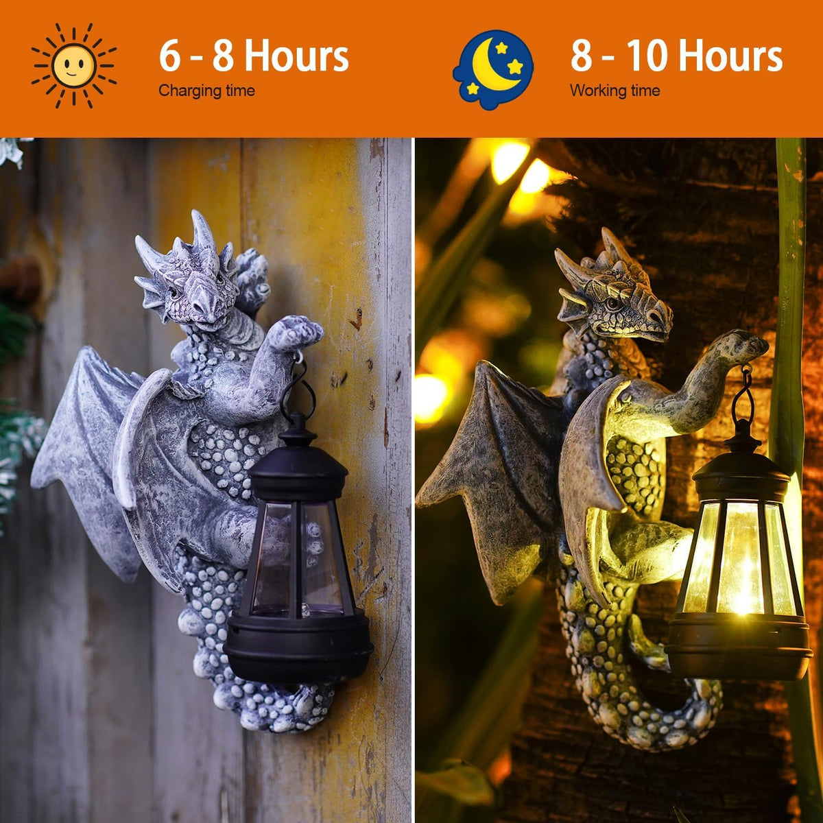 Goodeco Dragon Tree Hugger Solar Lantern Garden Statue - 9.3 Inch Resin Dragon Decor for Outdoor
