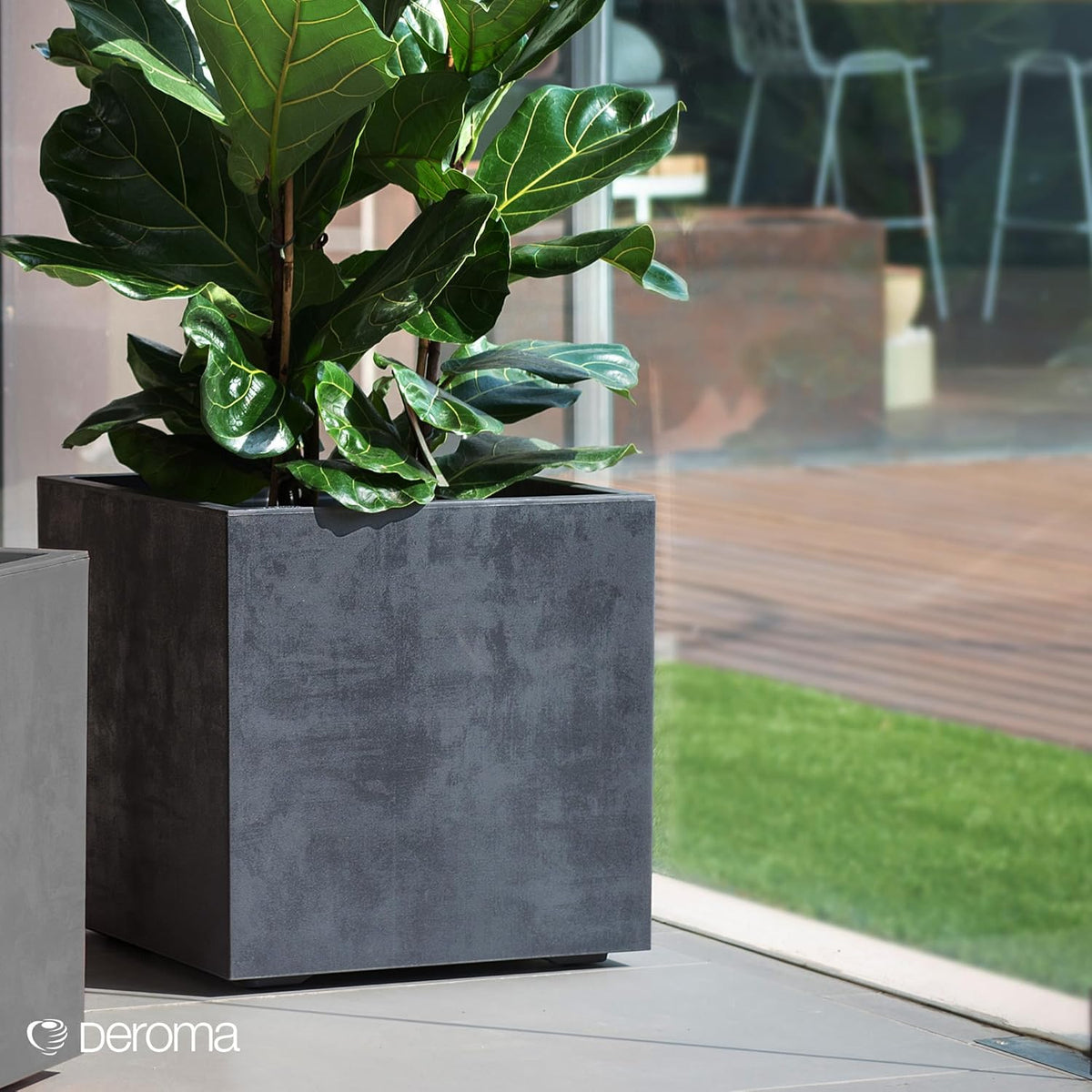 Deroma Millennium 10” Cube Planter | Light & Durable Plastic | Indoor or Outdoor Square Pot for