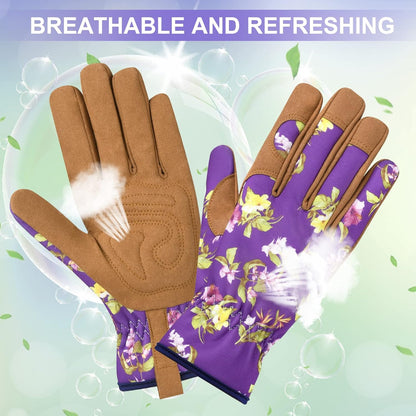 Womens Gardening Weeding Working Gloves, Leather Garden Glove for Women Thorn Proof No Stab for