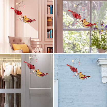 Handmade Cardinal Stained Glass Suncatcher Window Hanging Ornament for Christmas,Mother’s