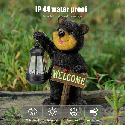 Juegoal Garden Bear Statue with Solar LED Lantern, Luminous Welcome Sign, Gifts for Mom Yard Art