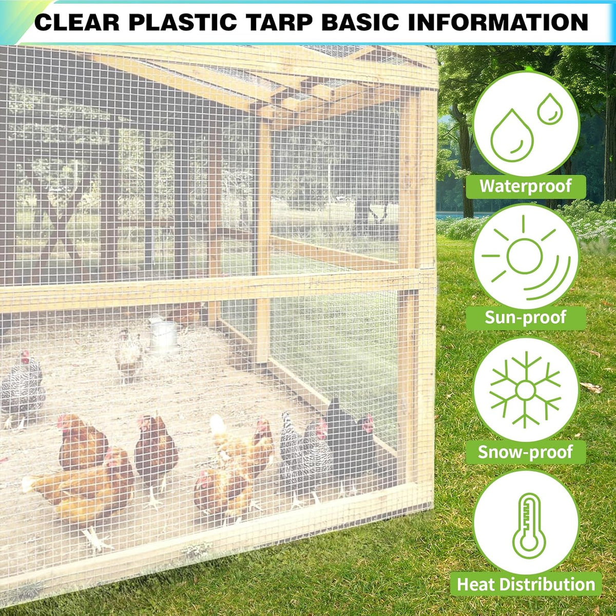 8Ftx10Ft Clear Greenhouse Plastic Covering, 16Mil Thickness Heavy Duty Clear tarp for Chicken coop