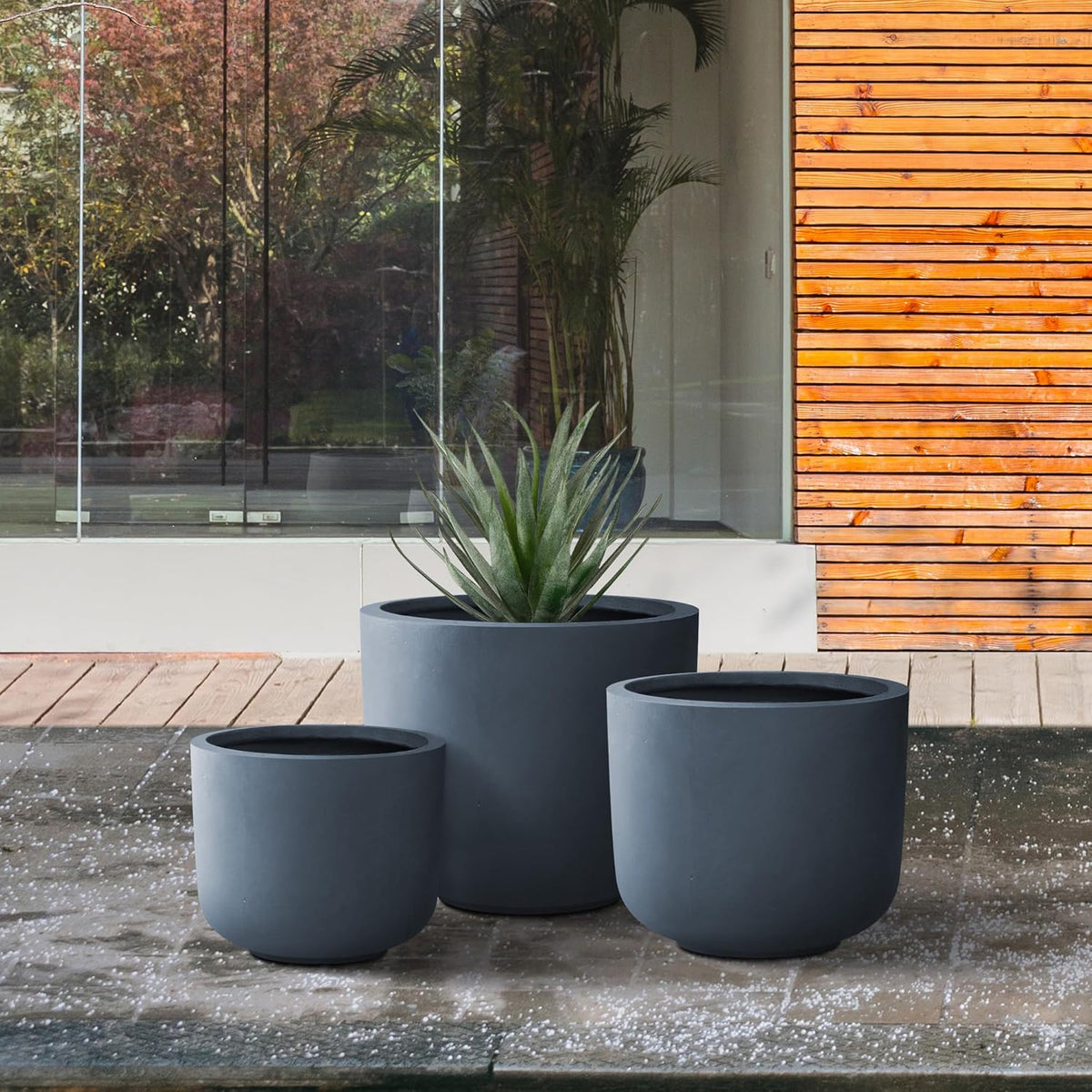 Kante 13",11",9" Dia Round Concrete Large Plant Pots Outdoor Indoor Planters Bowl with Drainage