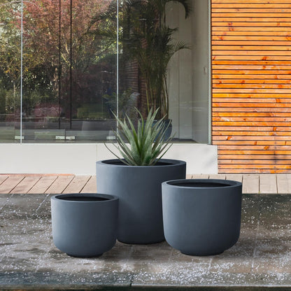 Kante 13",11",9" Dia Round Concrete Large Plant Pots Outdoor Indoor Planters Bowl with Drainage