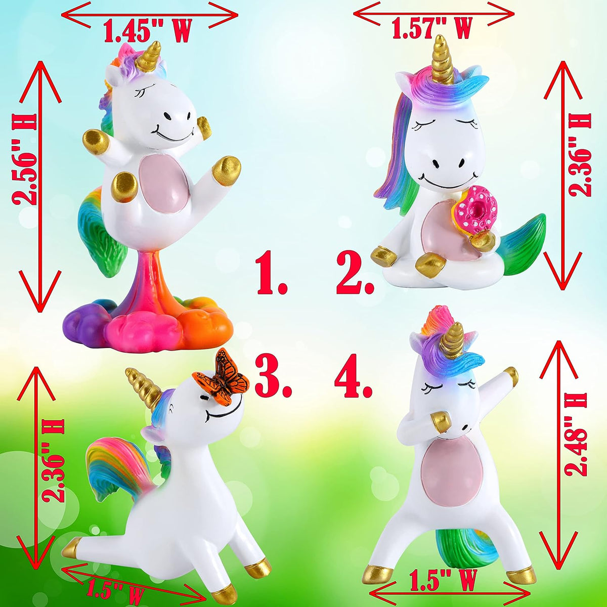 Mood Lab Miniature Unicorn Figurines Set - Funny Mini Statue Kit of 4 pcs - Unicorn Fairy Garden