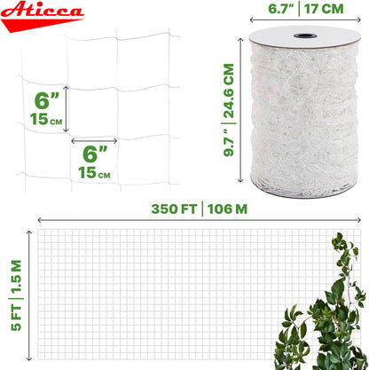 Trellis Netting 5 x 350 ft Heavy Duty Polyester Plant Support Netting White - 6 Inch Garden Rope