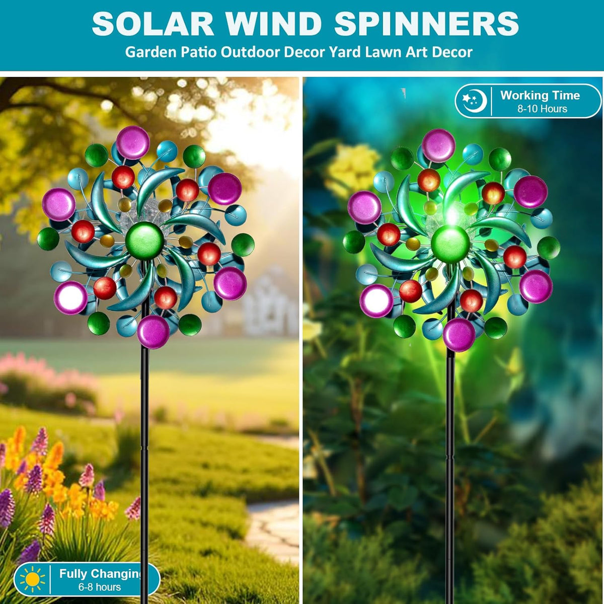 Solar Wind Spinners Outdoor - Wind Sculptures & Spinners, 60.6 Inch Windmill Kinetic Yard Art Decor