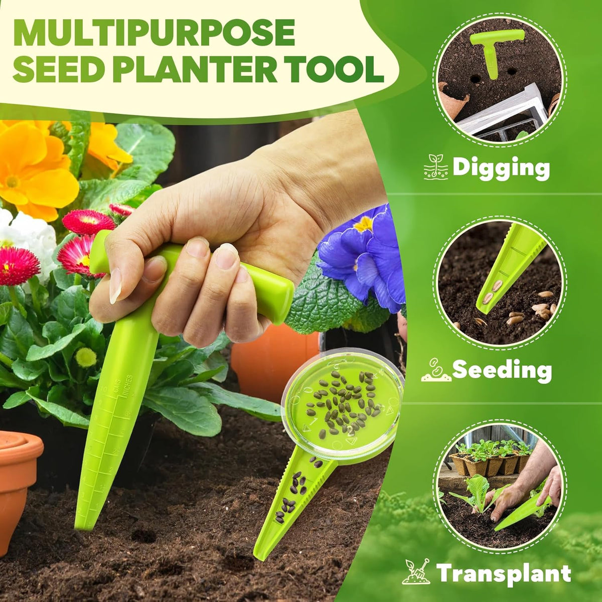 Seed Planter Tool, 6.9" Dibber Garden Tool, Plastic Dibbler Tools for Planting, Seed Dispenser