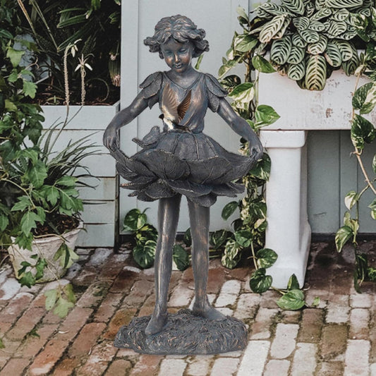 Outdoor Garden Statues - Bird Bath & Feeder Combo - Standing Angel Fairy Statues, 14.25*12.25*28.75