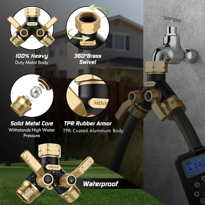 Hose Splitter 2 Way Heavy Duty, Garden Hose Splitter- Full Metal Body Y Type with Dual Shut Off