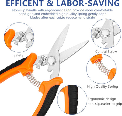 3-pack Garden Pruning Shears Set with Stainless Steel Blades, Bypass Pruners, Handheld Secateurs