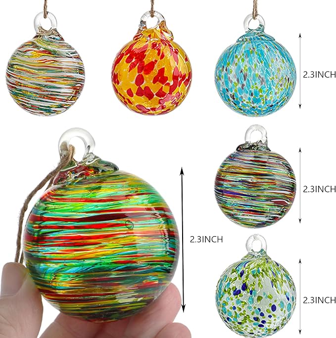 6 Pcs Blown Glass Ornaments Balls, 2.3inch Hand Blown Glass Christmas Ornaments for Tree, Hanging