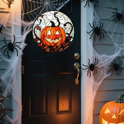 Stained Glass Window Hanging - Halloween Decorations Pumpkin Ghost Suncatcher for Doors Garden