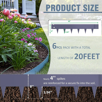 6 Pack Metal Landscape Edging- 40" L x 8" H (20ft Total) Lawn Edging, Garden Border Edging, Metal