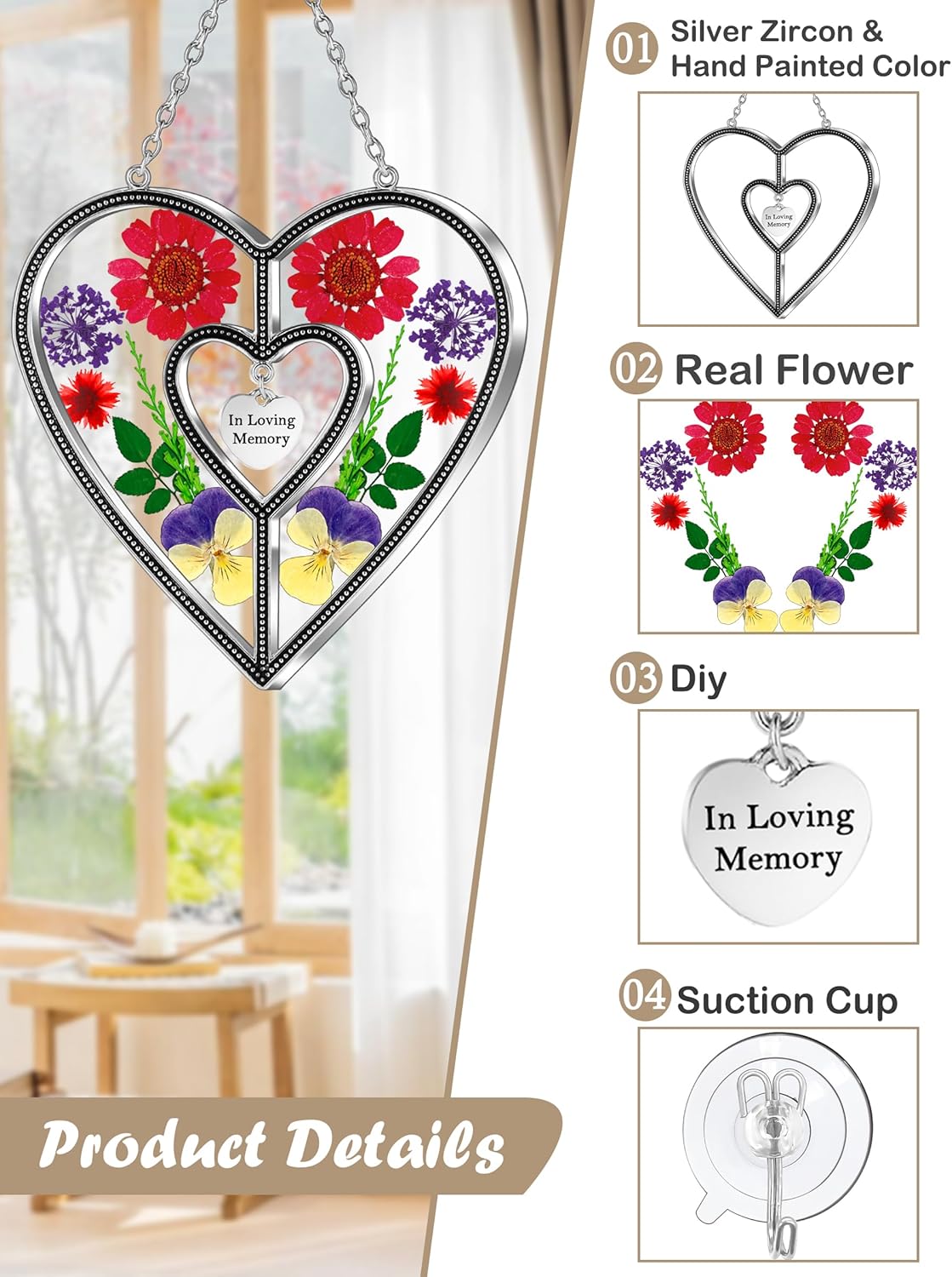 KY&BOSAM Heart Suncatcher In Loving Memory Memorial Gift for Loss of Loved One Unique Sympathy Gift