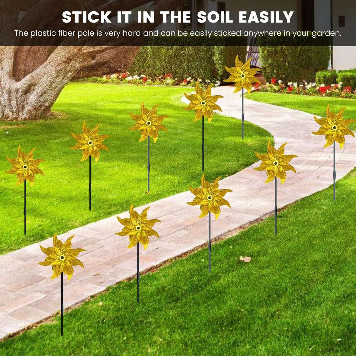 10 PCS Reflective Pinwheels for Yard and Garden Bird Devices Pre-Installed Sparkly Wind Spinner