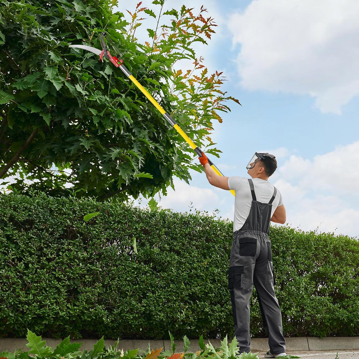 Outvita Manual Pole Saw, 30 Feet Extendable Tree Pruner with Knives and Storage Pocket, Sharp Steel
