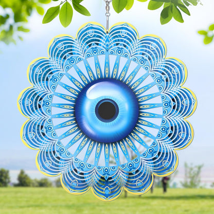 Blue Evil Eye Hanging Wind Spinners Outdoor Metal Evil Eye Decor Mandala 3D Stainless Steel Wind