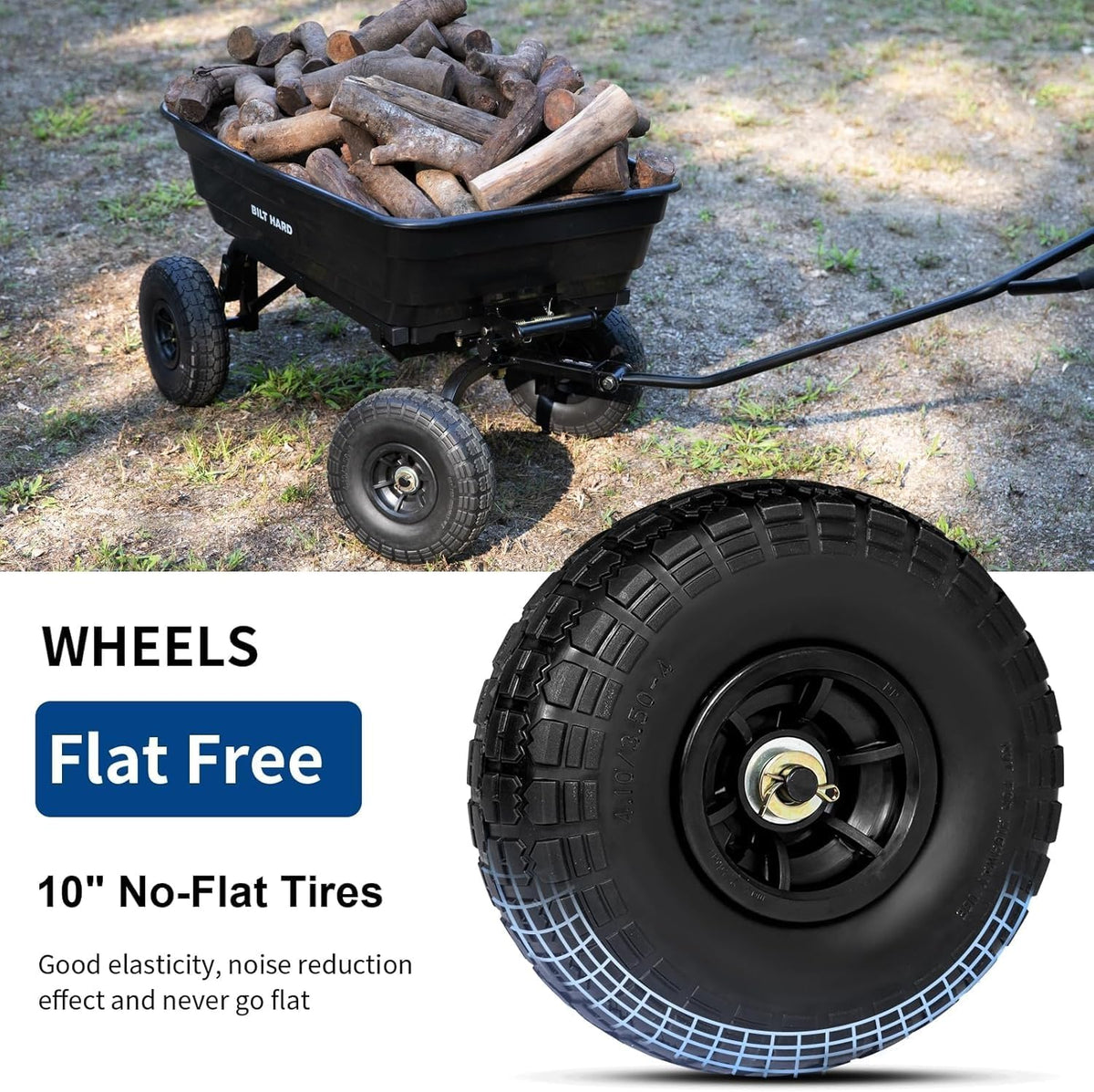 BILT HARD Poly Garden Dump Cart 600 lbs with No Flat Tires, Quick Release, 4 Cu Ft Dump Wagon Heavy
