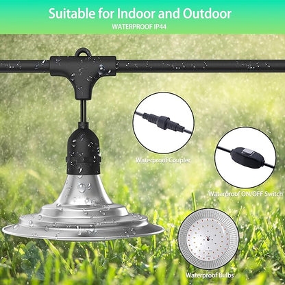 12-Light Outdoor LED Grow Lights – Waterproof Full Spectrum Greenhouse Lights for Plants, 41FT