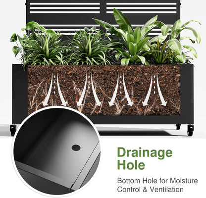Casaphoria Metal Raised Garden Bed with Trellis and Wheels, 72"x35"x16" Planter Box for Climbing